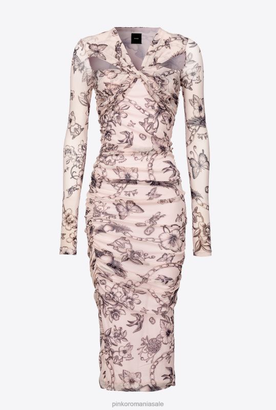 rochii de lungime mijlocie | rochie slim-fit cu imprimeu tatuaje Pinko nud/negru B0D08163