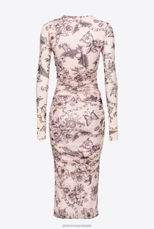 rochii de lungime mijlocie | rochie slim-fit cu imprimeu tatuaje Pinko nud/negru B0D08163