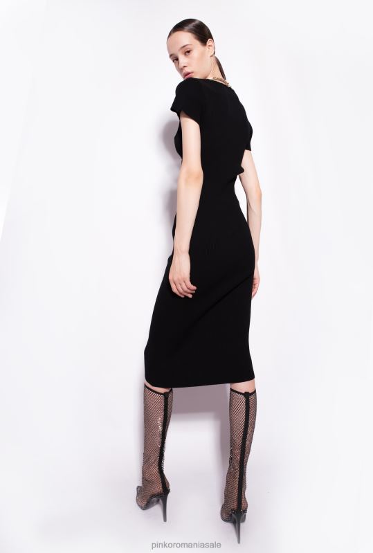 rochii de lungime mijlocie | rochie tricotată până la gambă cu lanț Pinko limuzina neagră B0D0871
