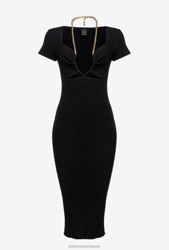 rochii de lungime mijlocie | rochie tricotată până la gambă cu lanț Pinko limuzina neagră B0D0871