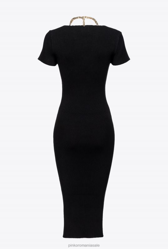 rochii de lungime mijlocie | rochie tricotată până la gambă cu lanț Pinko limuzina neagră B0D0871