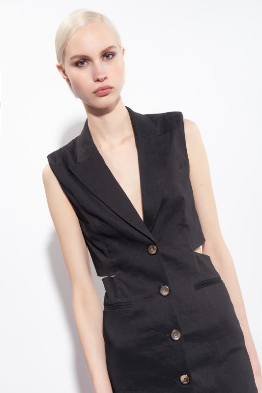 rochii scurte | rochie blazer din in Pinko limuzina neagră B0D0820