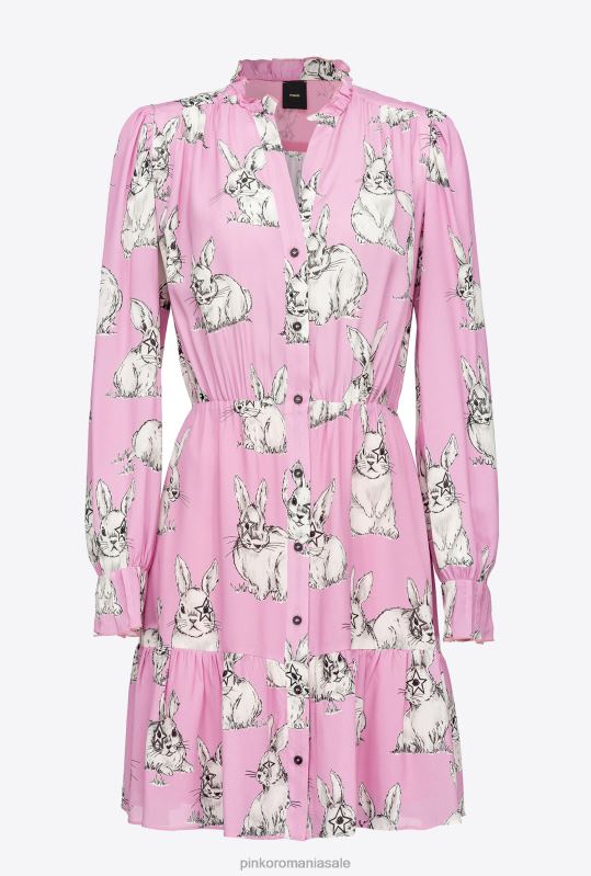 rochii scurte | rochie cămașă cu imprimeu iepure Pinko roz/gri/alb B0D08175