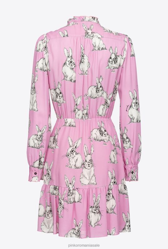 rochii scurte | rochie cămașă cu imprimeu iepure Pinko roz/gri/alb B0D08175