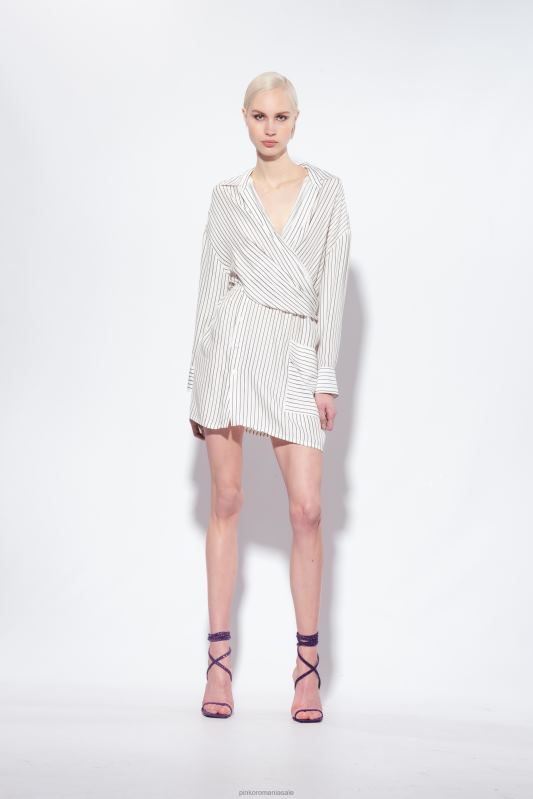 rochii scurte | rochie cămașă mini în dungi Pinko alb negru B0D0822