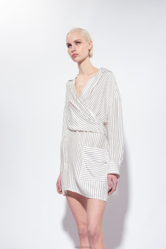 rochii scurte | rochie cămașă mini în dungi Pinko alb negru B0D0822