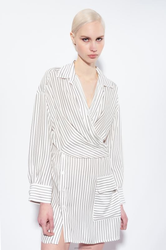 rochii scurte | rochie cămașă mini în dungi Pinko alb negru B0D0822