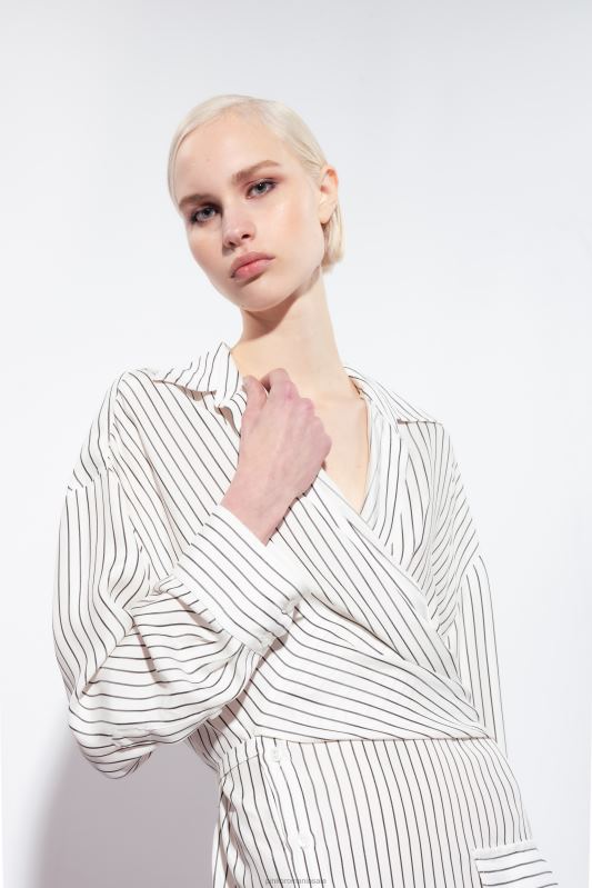 rochii scurte | rochie cămașă mini în dungi Pinko alb negru B0D0822