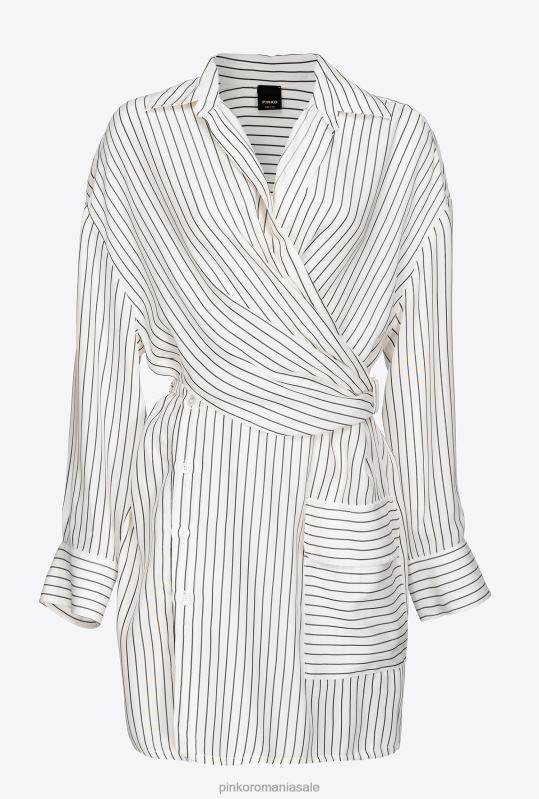rochii scurte | rochie cămașă mini în dungi Pinko alb negru B0D0822