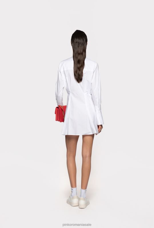 rochii scurte | rochie cămașă scurtă din poplin de bumbac Pinko alb strălucitor B0D0865