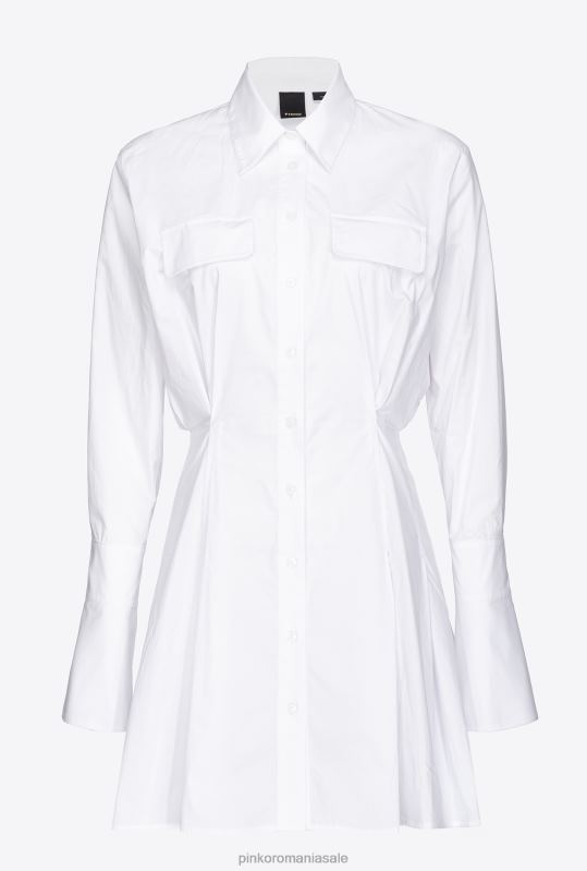 rochii scurte | rochie cămașă scurtă din poplin de bumbac Pinko alb strălucitor B0D0865