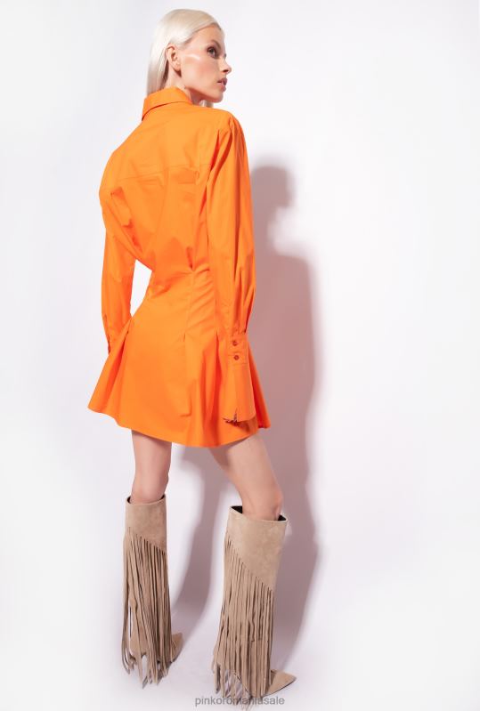rochii scurte | rochie cămașă scurtă din poplin de bumbac Pinko portocaliu deschis B0D0864