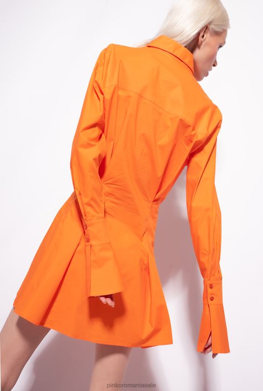 rochii scurte | rochie cămașă scurtă din poplin de bumbac Pinko portocaliu deschis B0D0864
