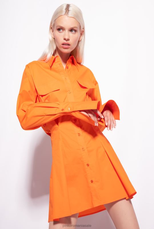 rochii scurte | rochie cămașă scurtă din poplin de bumbac Pinko portocaliu deschis B0D0864