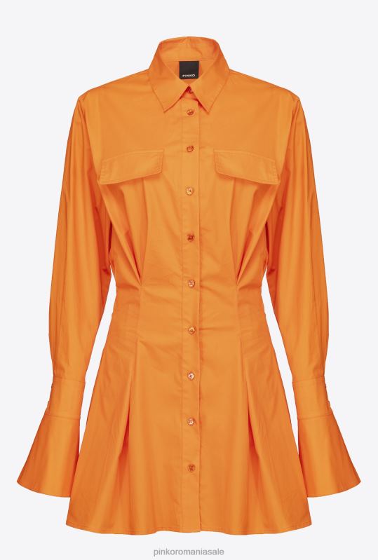 rochii scurte | rochie cămașă scurtă din poplin de bumbac Pinko portocaliu deschis B0D0864