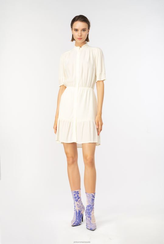 rochii scurte | rochie camasa mini marocain Pinko bezea albă B0D0818