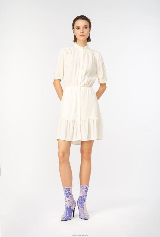 rochii scurte | rochie camasa mini marocain Pinko bezea albă B0D0818