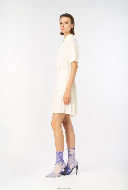rochii scurte | rochie camasa mini marocain Pinko bezea albă B0D0818