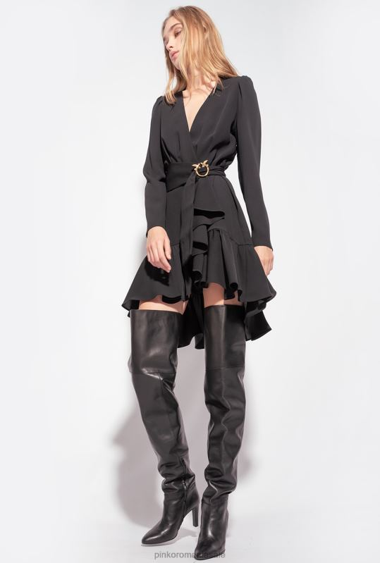 rochii scurte | rochie cu centura păsări dragoste Pinko limuzina neagră B0D08218