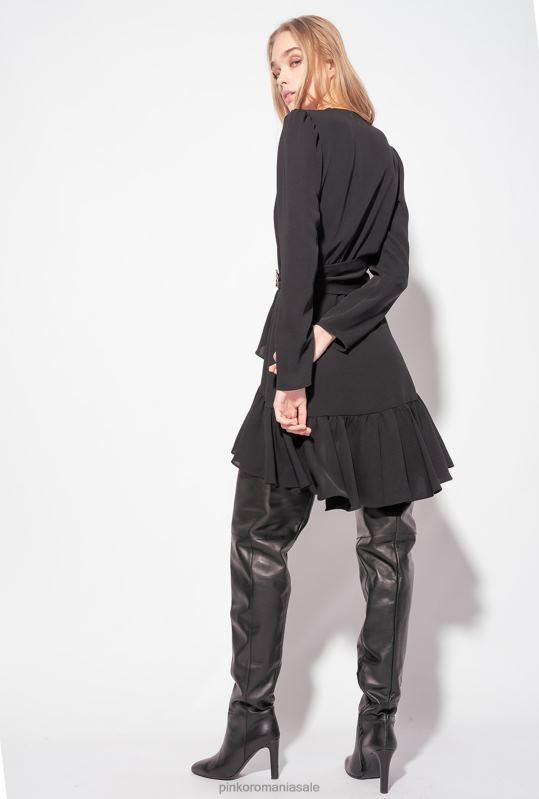 rochii scurte | rochie cu centura păsări dragoste Pinko limuzina neagră B0D08218