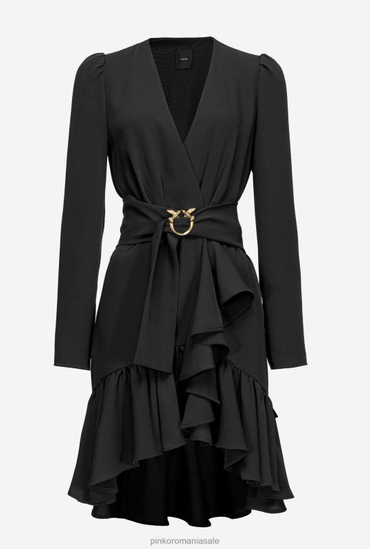 rochii scurte | rochie cu centura păsări dragoste Pinko limuzina neagră B0D08218