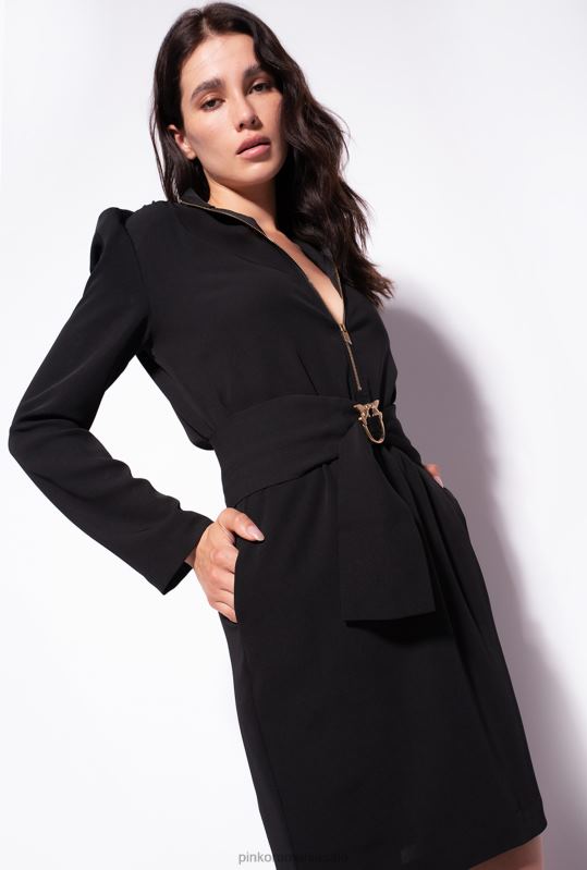 rochii scurte | rochie cu centura si fermoar love birds Pinko limuzina neagră B0D08217