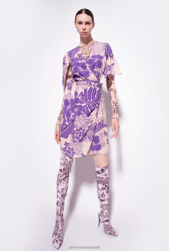 rochii scurte | rochie cu imprimeu tropical Pinko nud/violet B0D08132