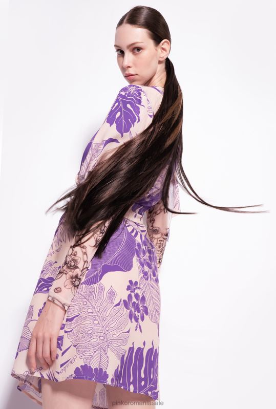 rochii scurte | rochie cu imprimeu tropical Pinko nud/violet B0D08132