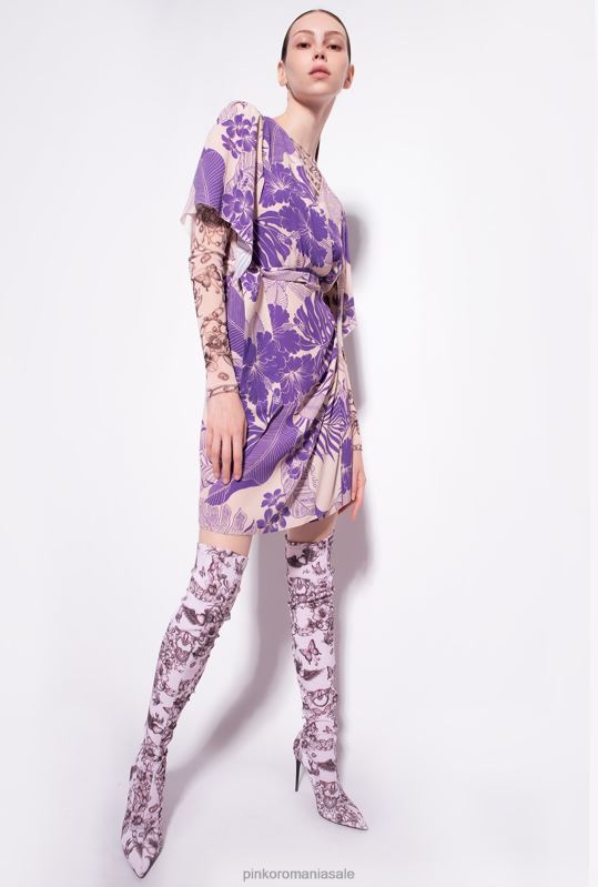 rochii scurte | rochie cu imprimeu tropical Pinko nud/violet B0D08132