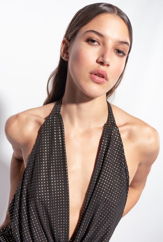 rochii scurte | rochie deschisă la spate cu micro știfturi Pinko negru/auriu B0D08182