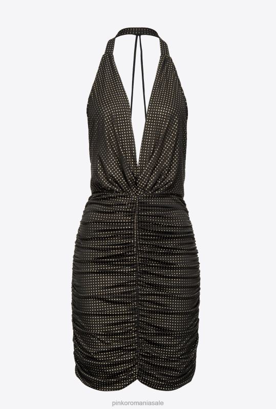 rochii scurte | rochie deschisă la spate cu micro știfturi Pinko negru/auriu B0D08182