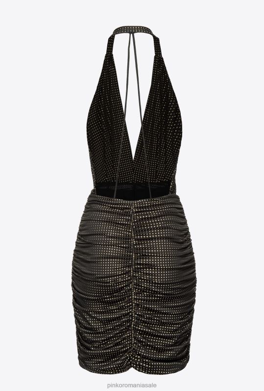 rochii scurte | rochie deschisă la spate cu micro știfturi Pinko negru/auriu B0D08182