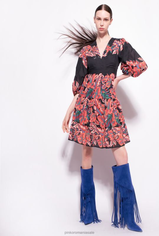 rochii scurte | rochie din bumbac cu imprimeu tropical Pinko multi. negru/rosu B0D0882