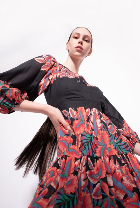 rochii scurte | rochie din bumbac cu imprimeu tropical Pinko multi. negru/rosu B0D0882