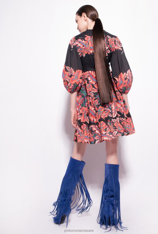 rochii scurte | rochie din bumbac cu imprimeu tropical Pinko multi. negru/rosu B0D0882