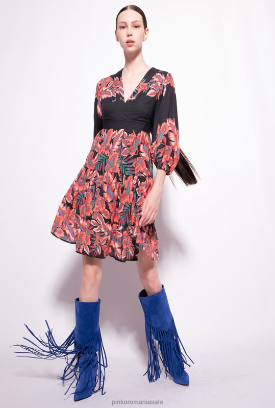 rochii scurte | rochie din bumbac cu imprimeu tropical Pinko multi. negru/rosu B0D0882