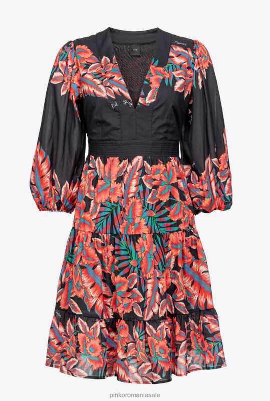 rochii scurte | rochie din bumbac cu imprimeu tropical Pinko multi. negru/rosu B0D0882