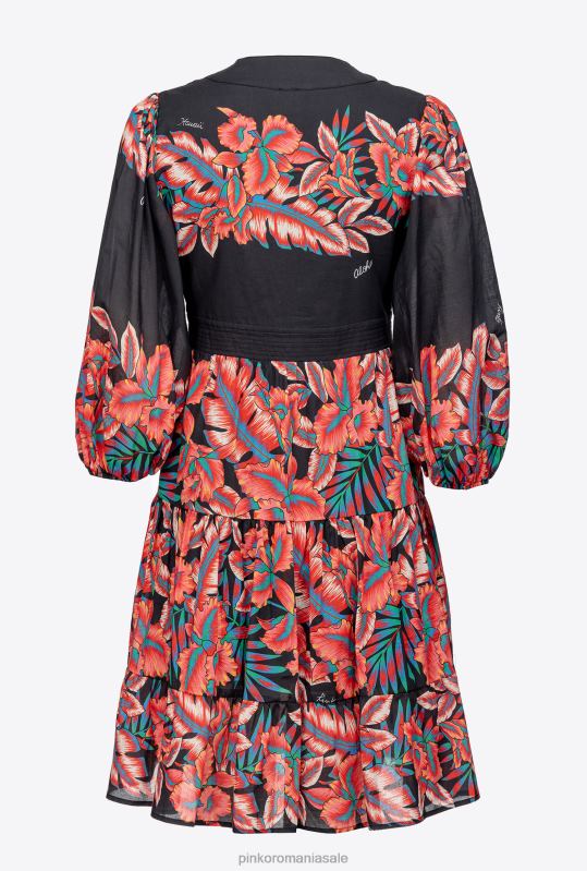 rochii scurte | rochie din bumbac cu imprimeu tropical Pinko multi. negru/rosu B0D0882