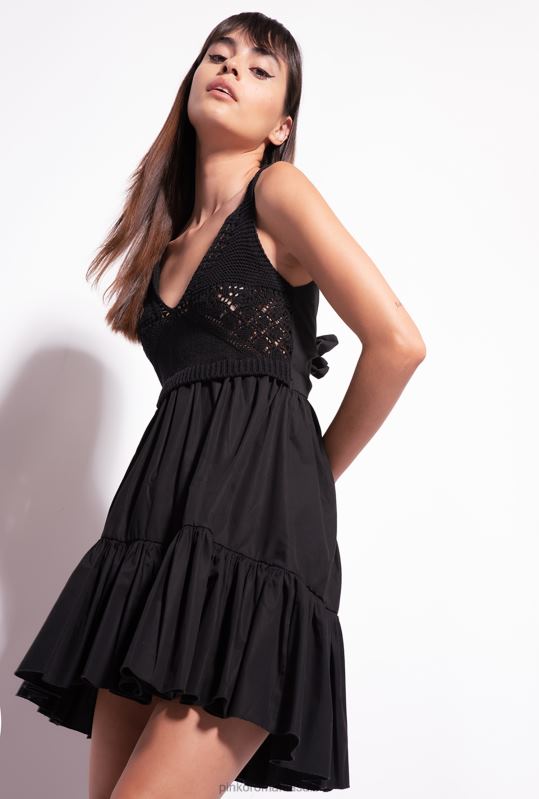 rochii scurte | rochie din tricot si poplin Pinko limuzina neagră B0D08178