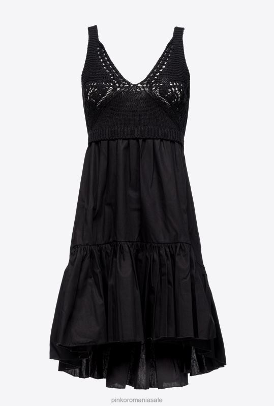 rochii scurte | rochie din tricot si poplin Pinko limuzina neagră B0D08178