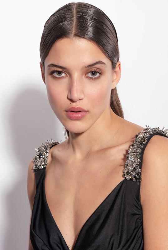 rochii scurte | rochie mini cu bretele bijuterie Pinko limuzina neagră B0D08188