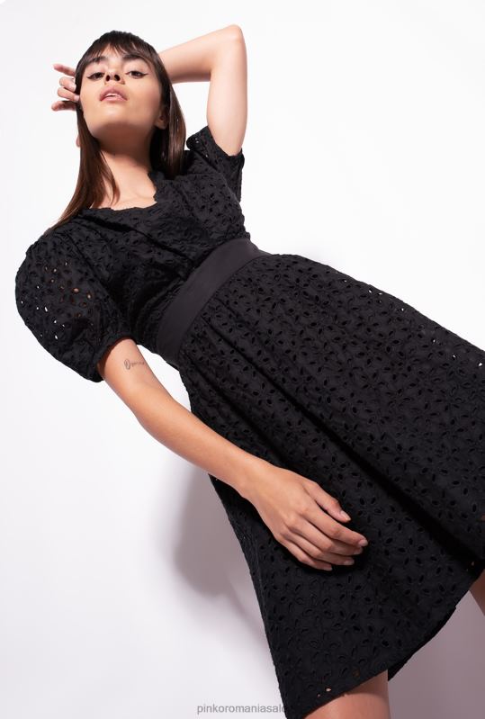 rochii scurte | rochie mini cu broderie engleză Pinko limuzina neagră B0D0859