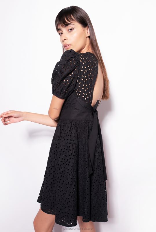 rochii scurte | rochie mini cu broderie engleză Pinko limuzina neagră B0D0859