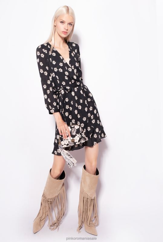 rochii scurte | rochie mini cu flori grafice Pinko negru/ecru B0D0857