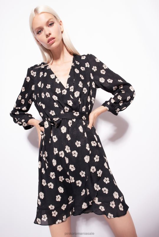 rochii scurte | rochie mini cu flori grafice Pinko negru/ecru B0D0857