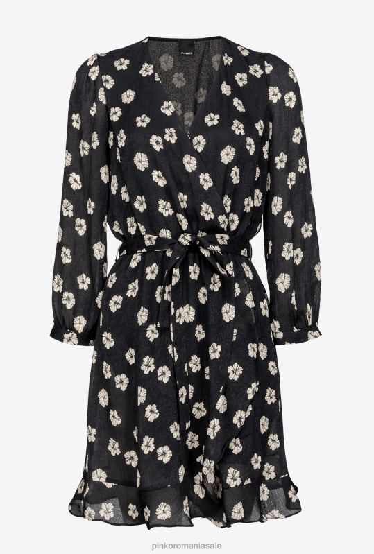 rochii scurte | rochie mini cu flori grafice Pinko negru/ecru B0D0857