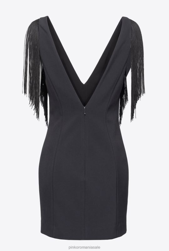 rochii scurte | rochie mini cu franjuri pe umeri Pinko limuzina neagră B0D0828