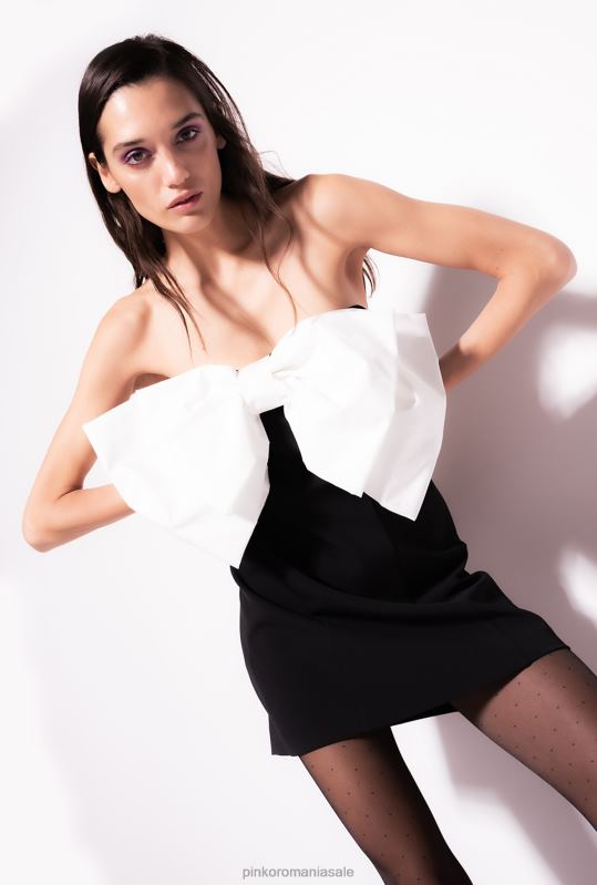 rochii scurte | rochie mini cu fundita maxi in fata Pinko alb negru B0D08181