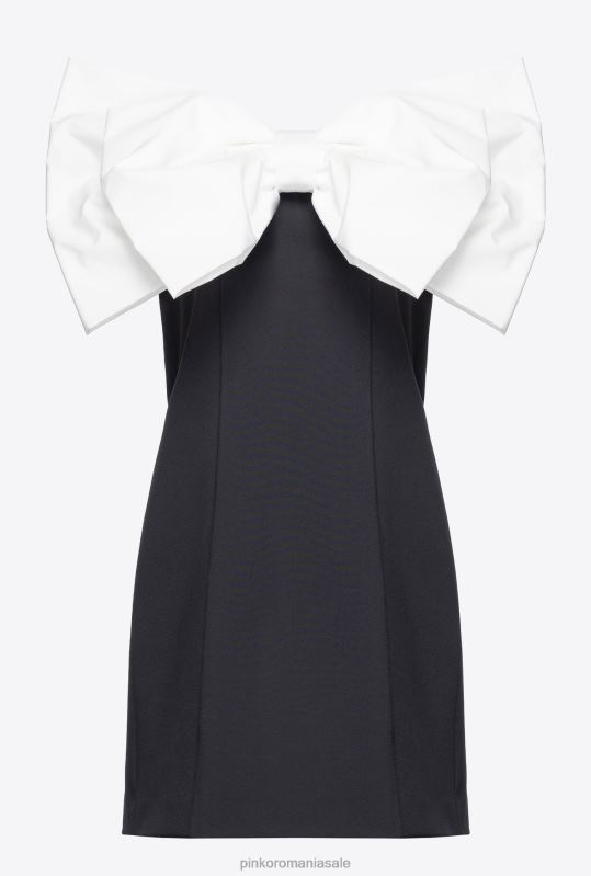 rochii scurte | rochie mini cu fundita maxi in fata Pinko alb negru B0D08181