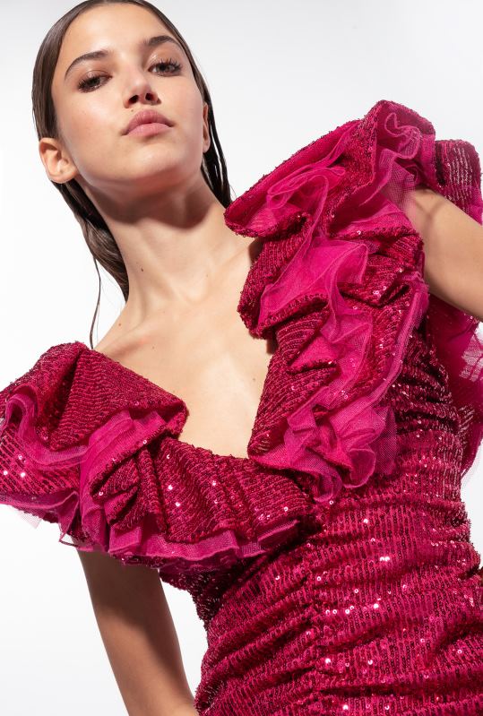 rochii scurte | rochie mini cu paiete complet Pinko fucsia/gri B0D08172